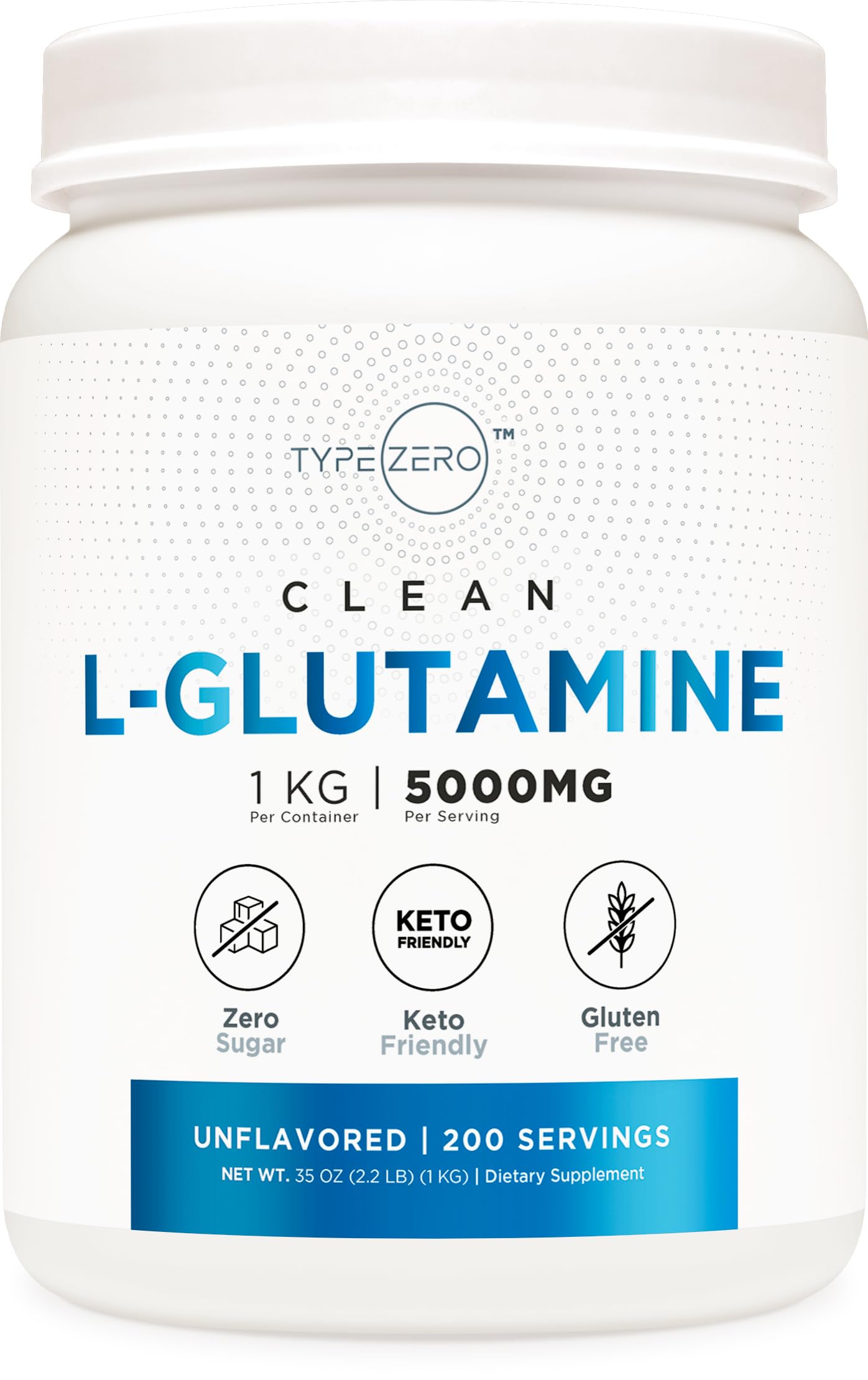 Type Zero L-Glutamine 1kg 200servings